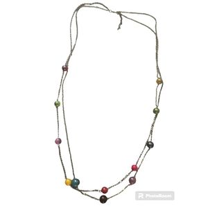 Multi Layered, Multi Colored Bead Silver Tone Necklace